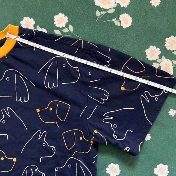 Penshoppe Navy Yellow Doodle Dog Graphic Pattern Crop Top Shirt GOOD - Picture 4 of 5